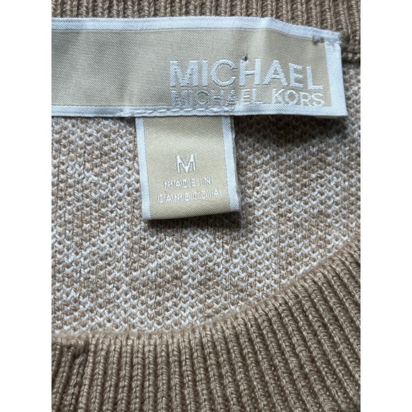 Michael Kors MK Logo Jacquard Knit Button Front Cardigan Sweater Beige Tan M - Picture 5 of 10